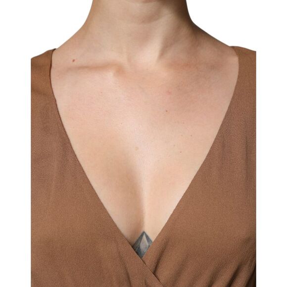 Fabiana Filippi Brown Sleeveless Deep V-neck A-line Long Maxi Women's Dress